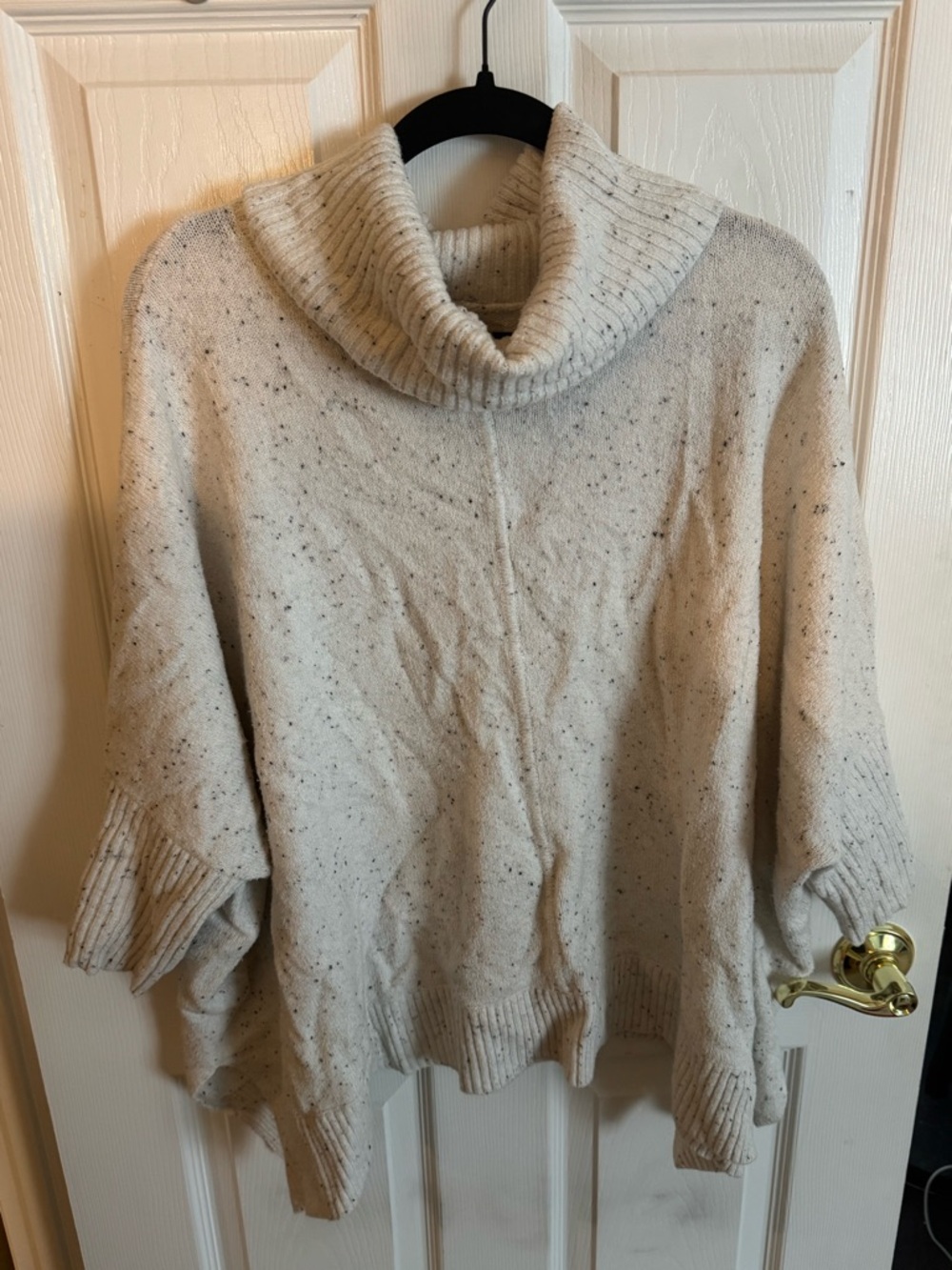 LOFT Cream Speckled Turtleneck Poncho Sweater